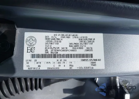 2016 Ford F-150 Xlt из США, поврежденный, VIN 1FTEW1C80GFC19933